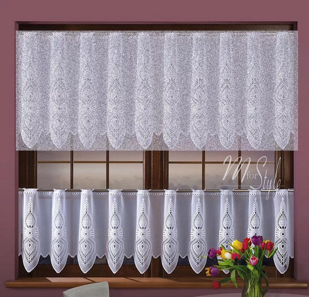 White Kitchen Curtain  Traditional Cafe Tier curtain 20" or 28" Drop