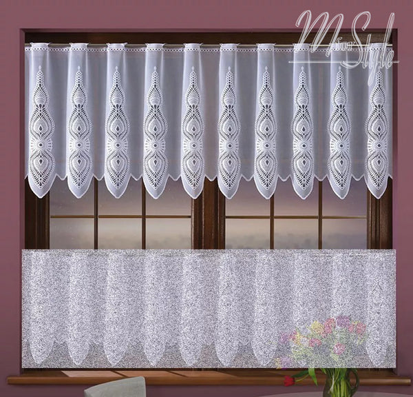 White Kitchen Curtain  Traditional Cafe Tier curtain 20" or 28" Drop