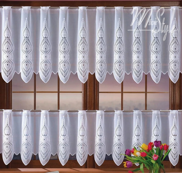 White Kitchen Curtain  Traditional Cafe Tier curtain 20" or 28" Drop