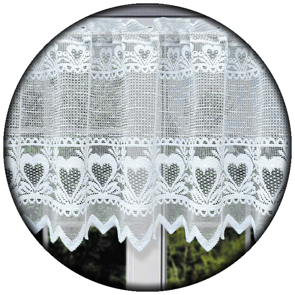 KITCHEN Cafe Curtain RICH Lace ROMANTIC HEARTS  drop 24" Many Sizes