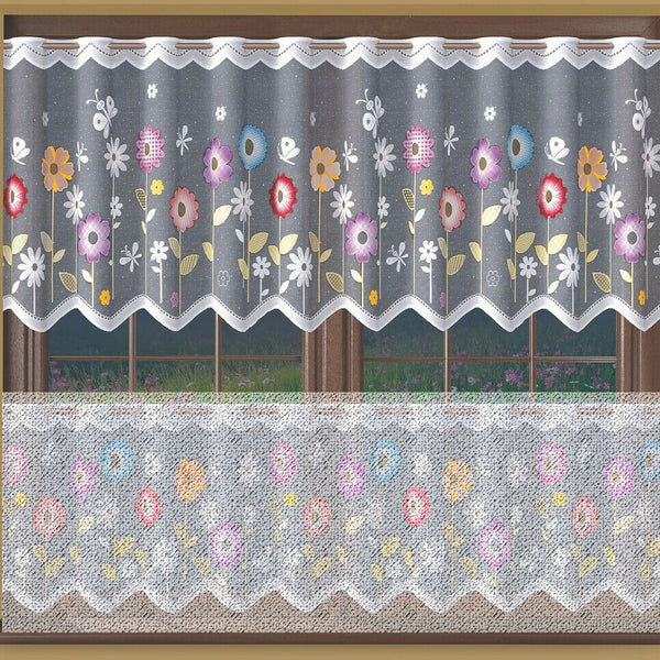 Jacquard White Kitchen Cafe Net Curtain Flowery Meadow pattern  Many sizes
