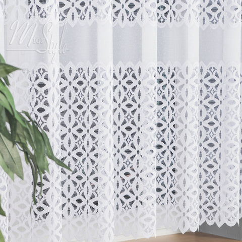 Floral White Net Curtain - HEMMED EDGES - Slot Top - MANY SIZES