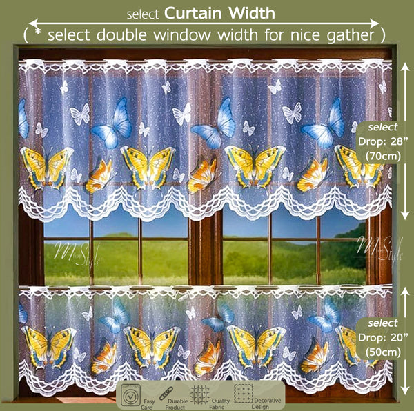 Butterflies Jacquard White Kitchen Cafe Net Curtain