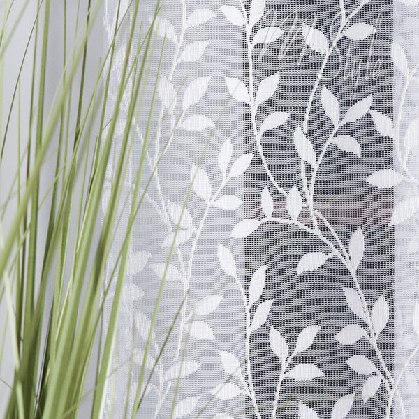 Leaves White Net Curtains Leafy trail  - HEMMED EDGES - Slot Top - MANY SIZES