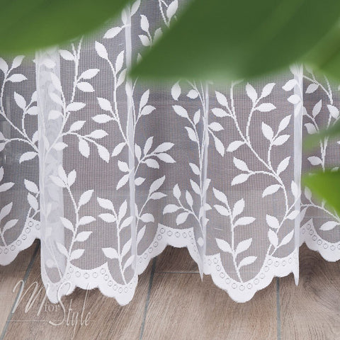 Leaves White Net Curtains Leafy trail  - HEMMED EDGES - Slot Top - MANY SIZES