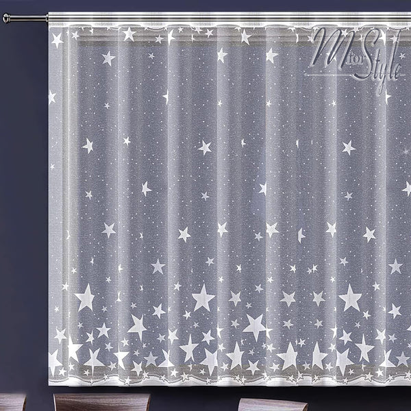 White Net Curtain Stars READY TO HANG - HEMMED EDGES - Slot Top - MANY SIZES