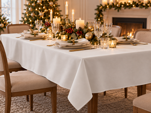 MforStyle White table cloth Rectangular Stain Resistant Soft Fabric Tablecloth - Small Medium or Large Christmas
