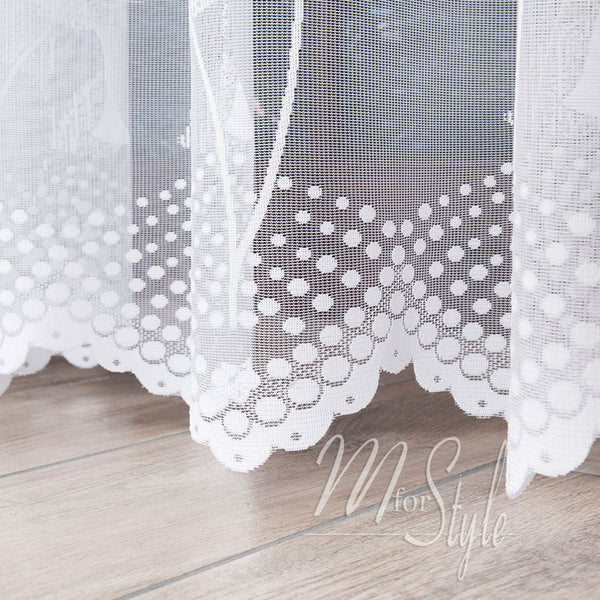 Leaves White Net Curtains Floral design  - HEMMED EDGES - Slot Top - 72" to 87" - Many Sizes