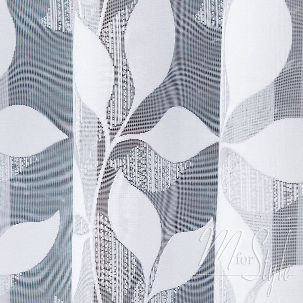 Leaves White Net Curtains Floral design  - HEMMED EDGES - Slot Top - 72" to 87" - Many Sizes