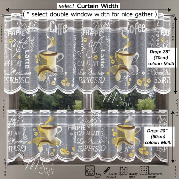 MforStyle Kitchen Cafe Curtain Coffee HEMMED EDGES Many Sizes