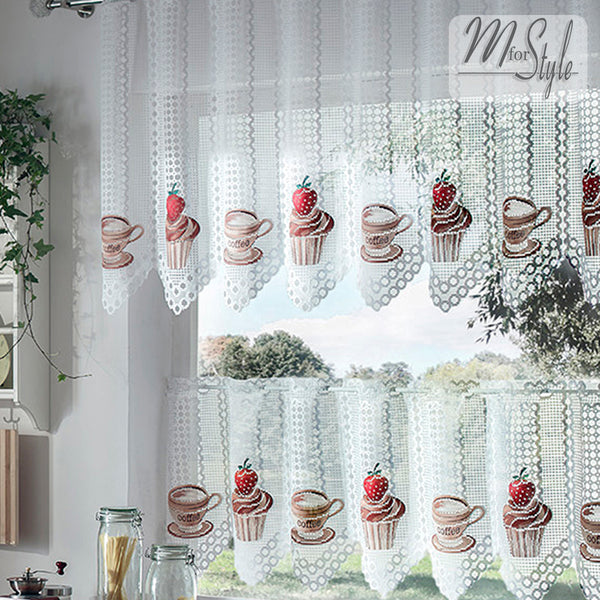 Coffee & Strawbery Cupcake Kitchen curtain MANY SIZES