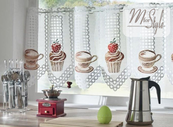 Coffee & Strawbery Cupcake Kitchen curtain MANY SIZES