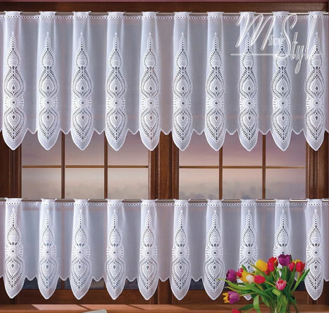 White Kitchen Curtain  Traditional Cafe Tier curtain 20" or 28" Drop