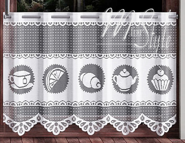 Kitchen Cafe Net Curtain White COFFEE AND BREAKFAST 20" OR 28" Many sizes