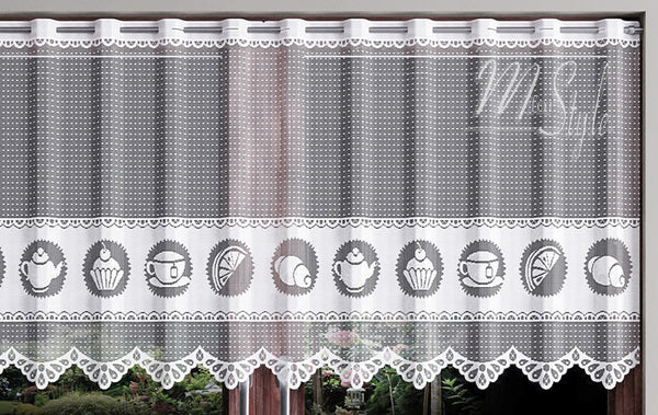 Kitchen Cafe Net Curtain White COFFEE AND BREAKFAST 20" OR 28" Many sizes