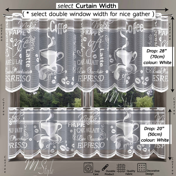 MforStyle Kitchen Cafe Curtain Coffee HEMMED EDGES Many Sizes