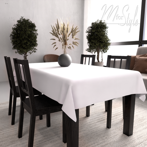 MforStyle White table cloth Rectangular Water Resistant Soft Fabric Tablecloth - Small Medium or Large.