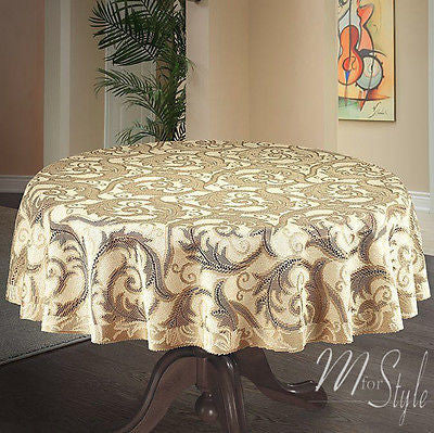 Round Heavy Lace Tablecloth Cream / Golden beige  59" 150cm  Premium Quality