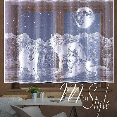 Kids Children Net Curtain Wolves Wolf Animals White Slot Top