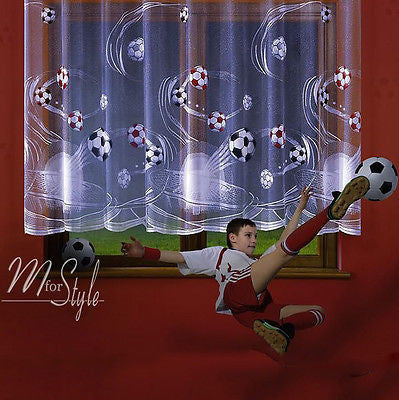 Kids Net Curtain Football Sold by Metres Children Room Decoration SLOT top Many Sizes