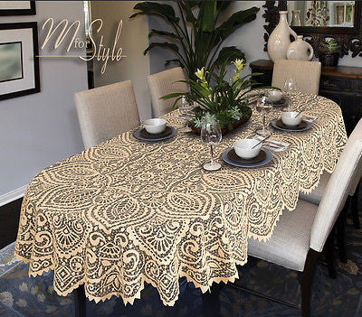 Oval Round Lace Tablecloth White or Beige Large Premium Quality