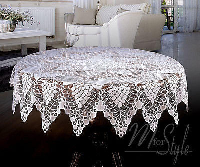 White Tablecloth Round Lace Crochet Effect 59" 150cm  Premium Quality
