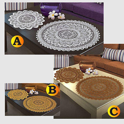 SINGLE Doilie Doily Table Centre Placemat Lace White Brown or Antique Gold Round