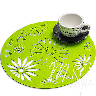 PAIR of Green Round Felt Placemat Table Mat  Floral Design