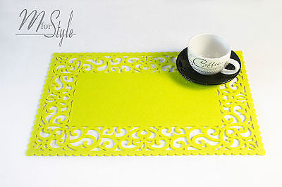 PAIR of Lime Green Felt Placemat Table Mat Openwork Design