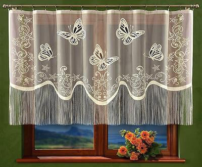 Cream Net Curtain Tassels Butterfly 48"x98" Slot Top Ready Made Window Panel