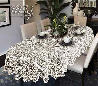Oval Round Lace Tablecloth White or Beige Large Premium Quality