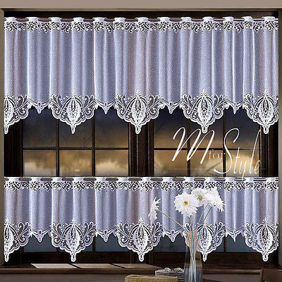 Lace Cafe Net Curtain White 20" & 28" Drop Price Per Metre