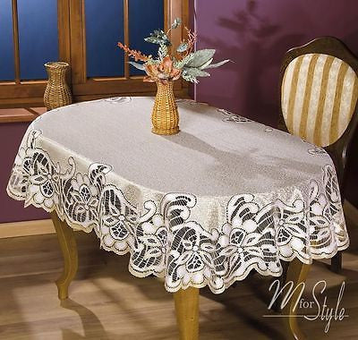 Tablecloth Cream Golden beige Heavy Lace Oval Quality Product