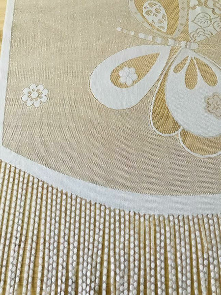 Net Curtain White Finished with tassels string Butterflies Slot Top Ready Made