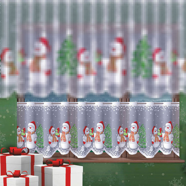 Christmas Xmas Cafe Net Curtain SNOWMAN Pattern // Width SOLD BY THE METRES