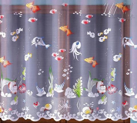 Children's Net Curtain Ocean Sea life Ready Made SOLD BY THE METRE Slot Top