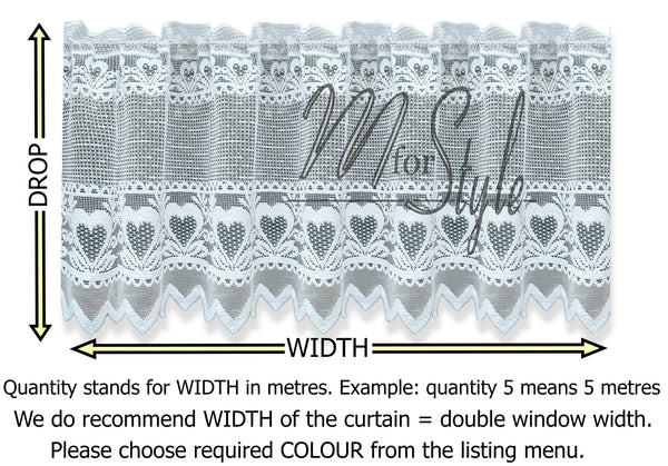 KITCHEN Cafe Curtain RICH Lace ROMANTIC HEARTS drop 24" Sold by Metres