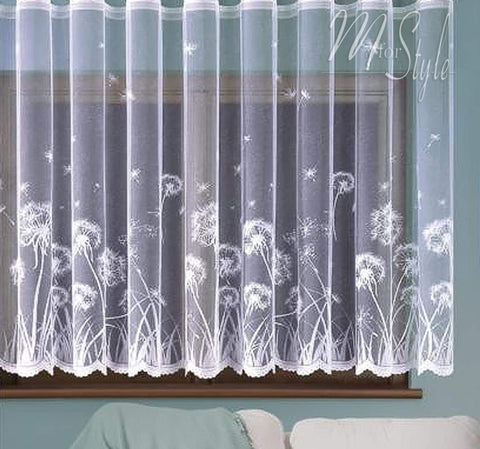White Net Curtain with Dandelions pattern Ready to Hang Sold by Metres MANY SIZES