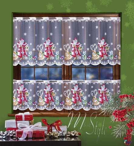 Christmas Xmas Cafe Net Curtain Santa Pattern // Width SOLD BY THE METRES