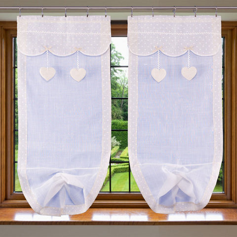 Window curtain panels TWO HEARTS - SET OF 2  -  24" Width x 59" Length (150cm x 60cm)