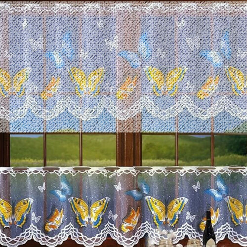 Jacquard White Kitchen Cafe Net Curtain Butterflies pattern Sold by the metres
